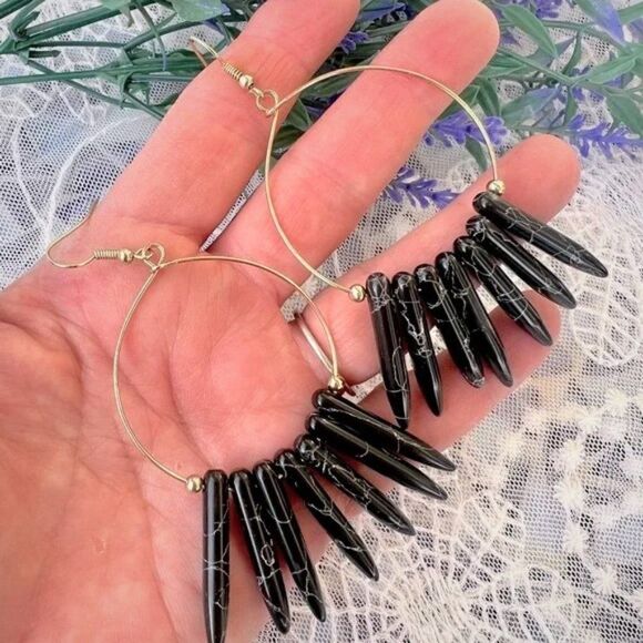 Black & Gold Boho Statement Earrings - Picture 1 of 8